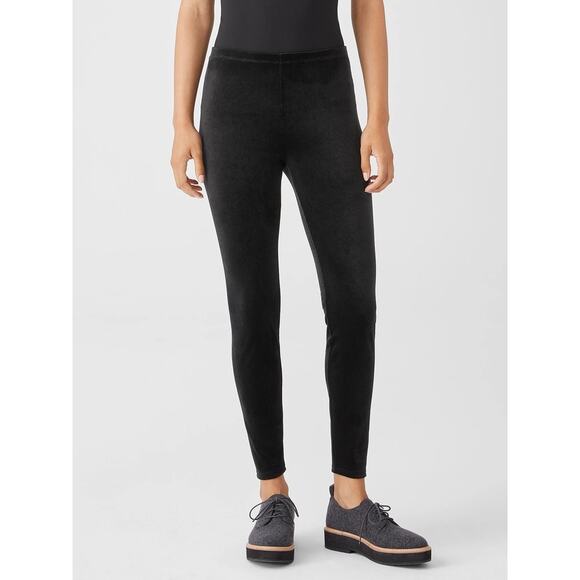 Eileen Fisher Black Stretch Velvet Knit High Rise Leggings Women's 1X - Picture 1 of 7